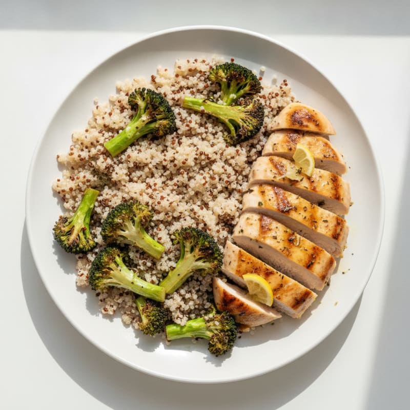 Grilled Chicken Breast with Roasted Broccoli and Quinoa
