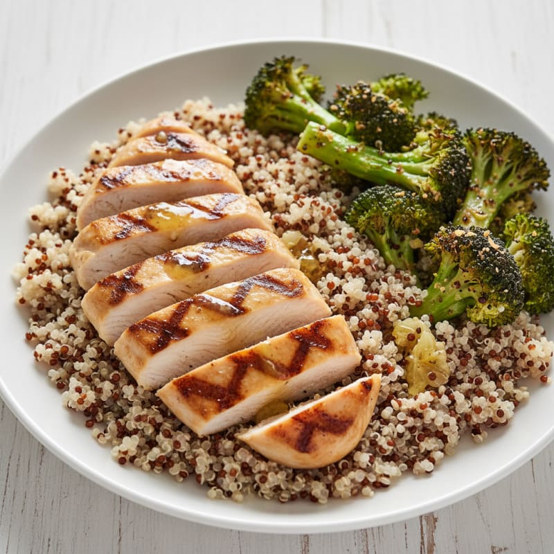 Grilled Chicken Breast with Quinoa and Roasted Broccoli