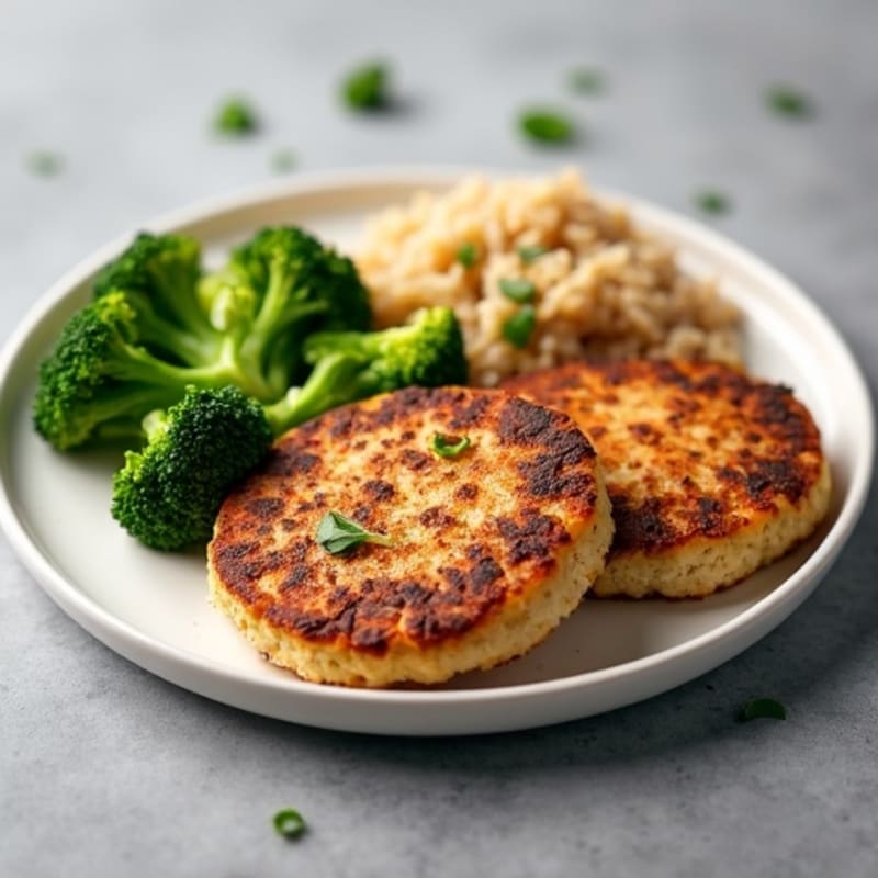 Seared Turkey Patties with Steamed Broccoli and Brown Rice