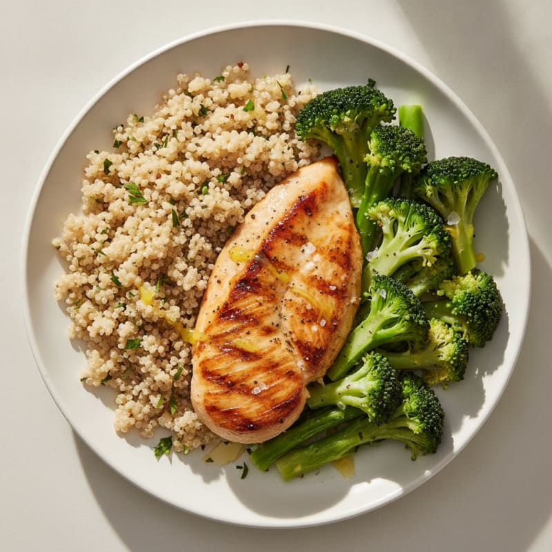 Grilled Chicken Breast with Quinoa and Steamed Broccoli