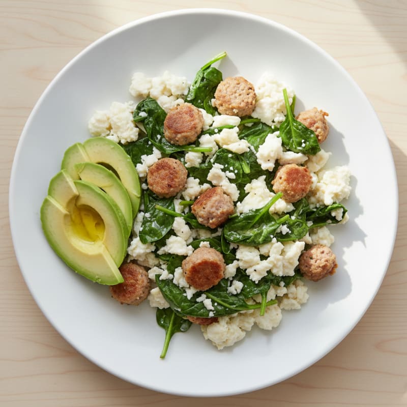 Egg White and Spinach Scramble with Turkey Sausage