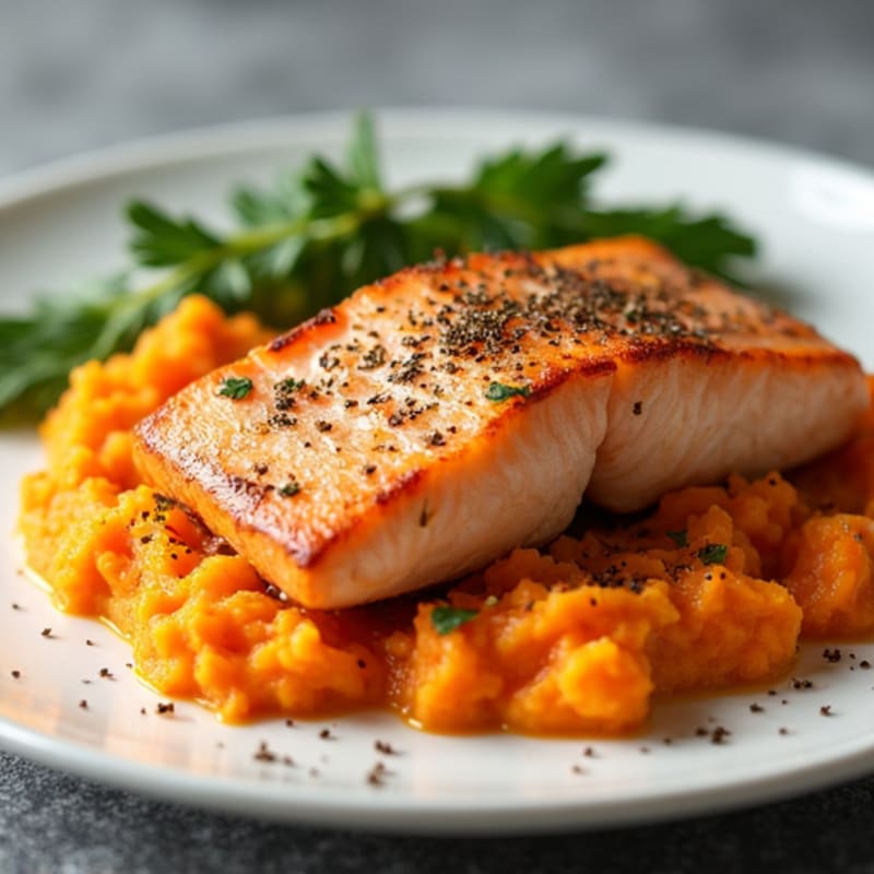 Pan-Seared Salmon with Sweet Potato Mash