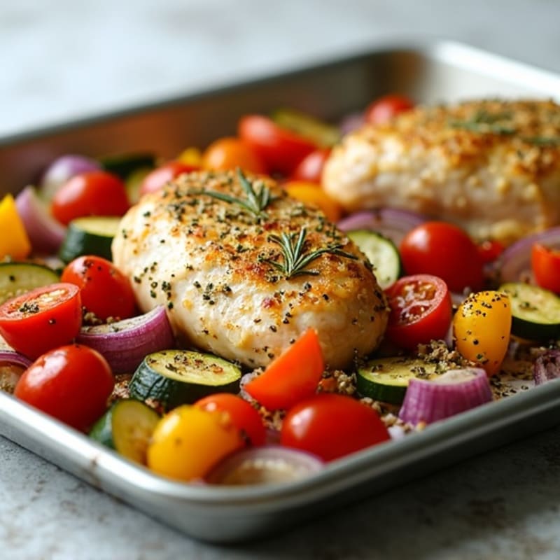 Herb-Crusted Sheet Pan Chicken with Roasted Rainbow Vegetables