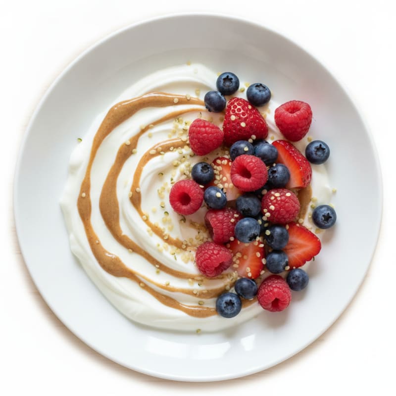 Creamy Greek Yogurt with Mixed Berries and Almond Butter