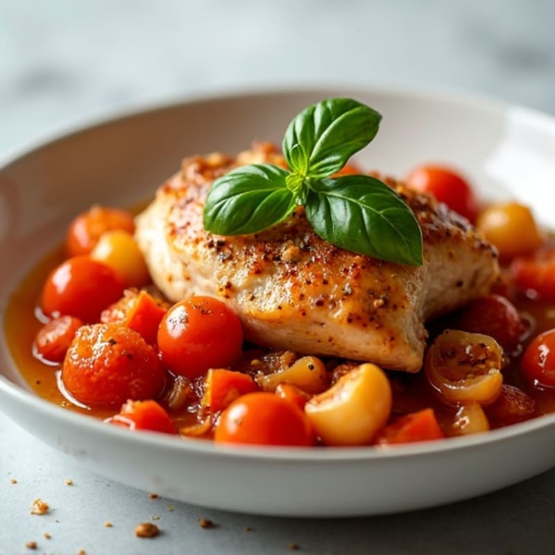 Tender Braised Chicken with Savory Tomato and Bell Peppers