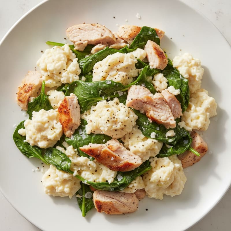 Egg White Spinach Scramble with Turkey Breast