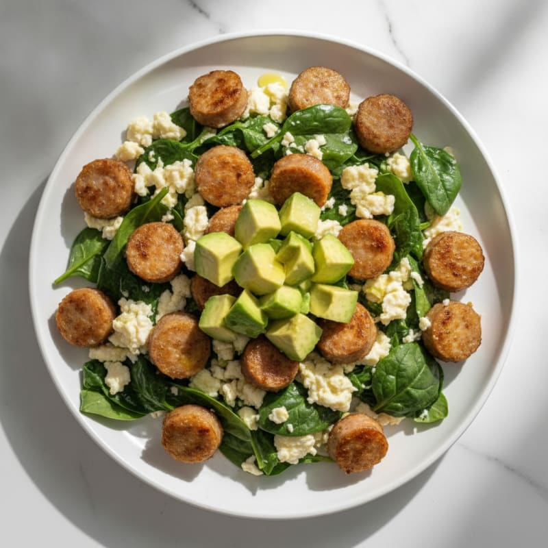 Crispy Turkey Sausage and Egg White Scramble with Spinach