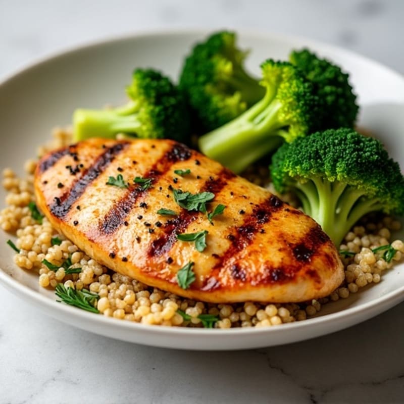 Grilled Chicken Breast with Quinoa and Roasted Broccoli