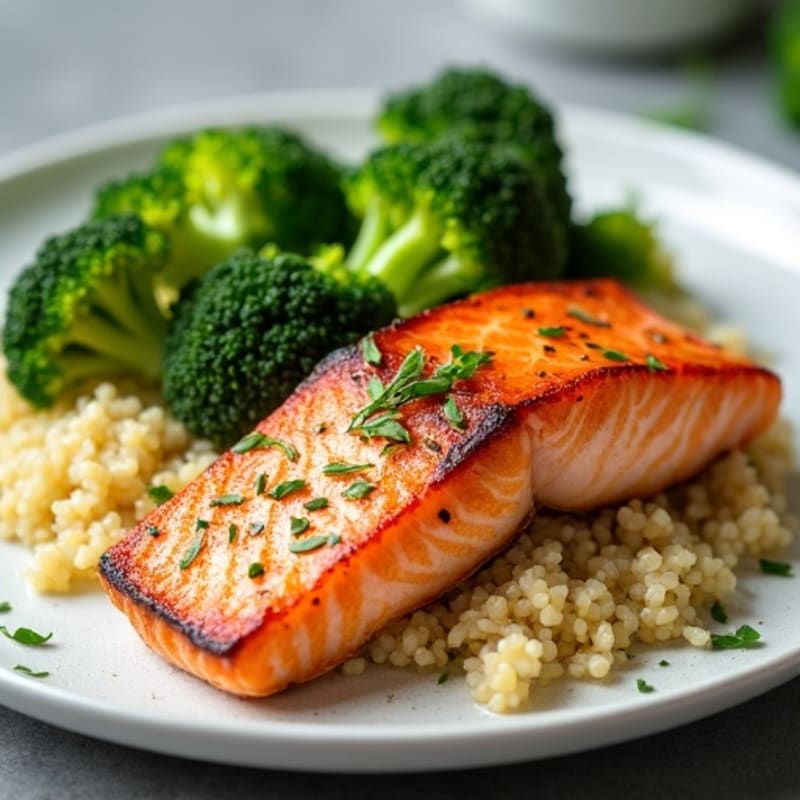 Seared Salmon with Steamed Broccoli and Quinoa