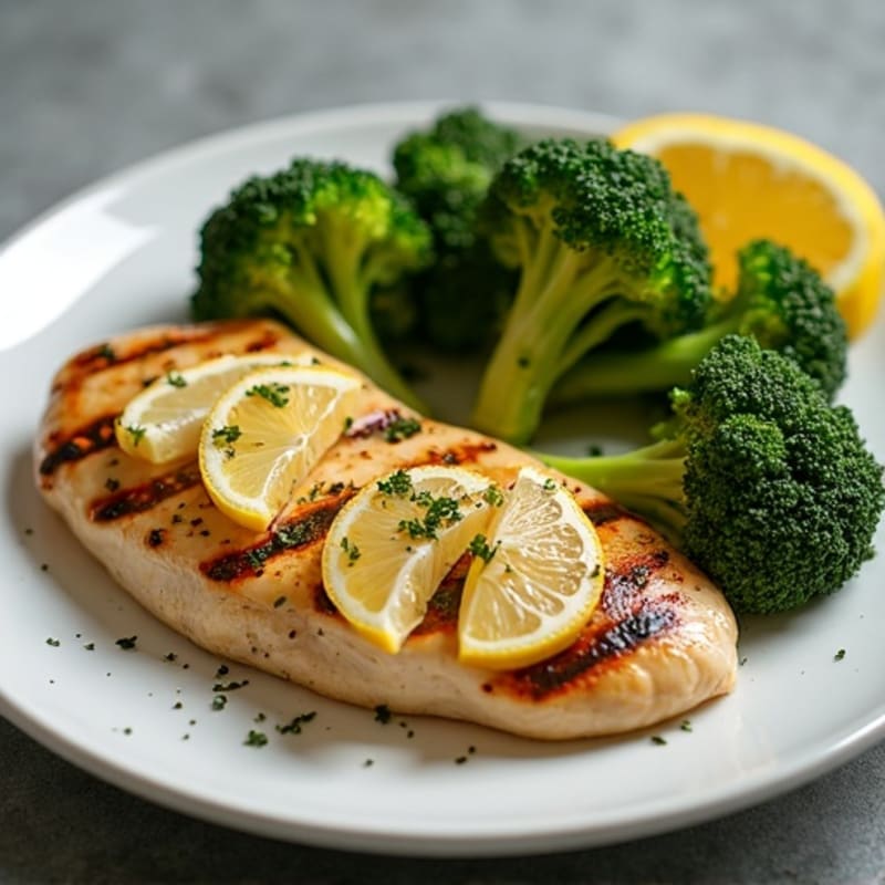 Grilled Lemon-Herb Chicken Breast with Roasted Broccoli