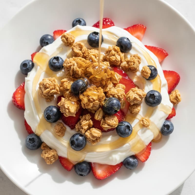 Greek Yogurt Parfait with Mixed Berries and Crunchy Almond Granola