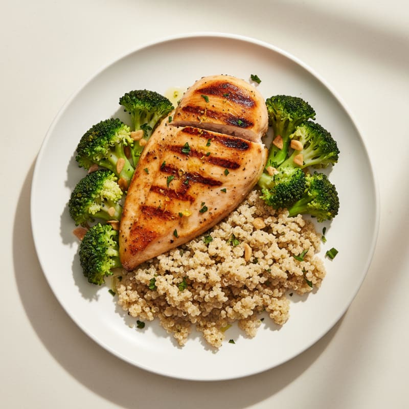 Grilled Chicken Breast with Quinoa and Steamed Broccoli