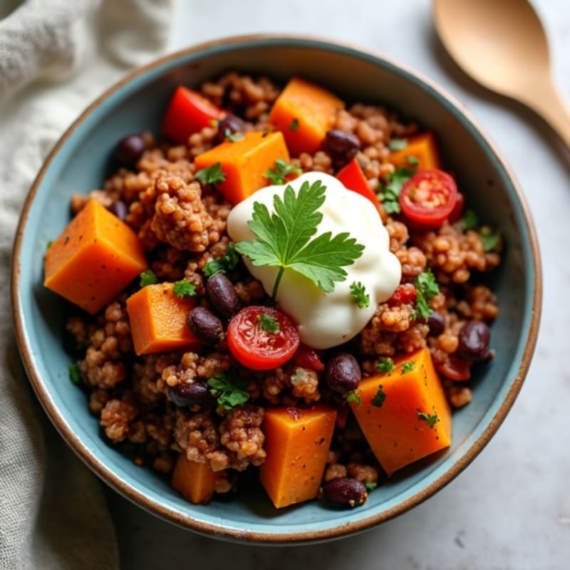 Smoky Black Bean Sweet Potato Turkey Chili