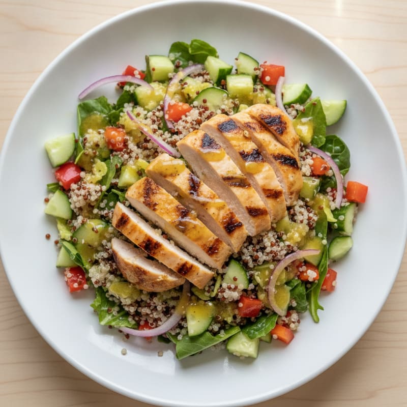 Grilled Chicken and Quinoa Salad with Crunchy Vegetables