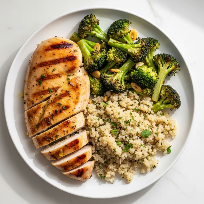 Grilled Chicken Breast with Roasted Broccoli and Quinoa