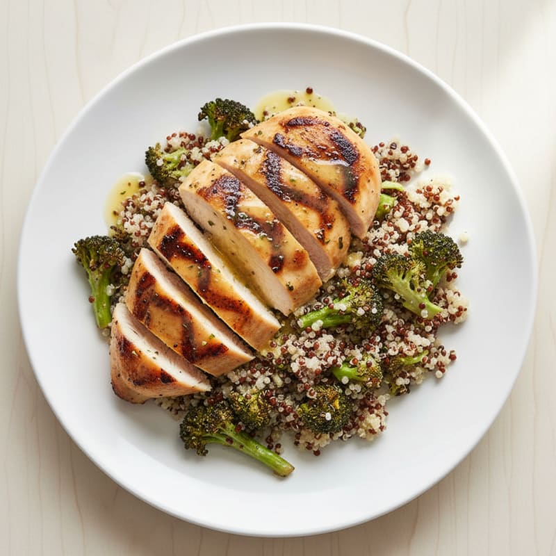 Grilled Chicken Breast with Quinoa and Roasted Broccoli