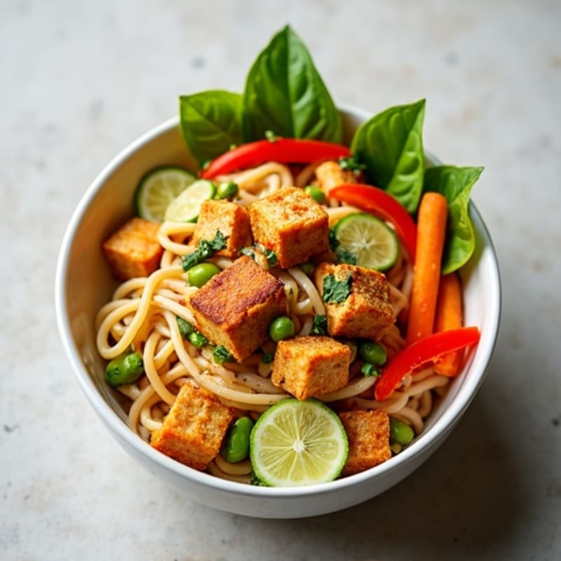 Creamy Thai Peanut Noodles with Crispy Tofu and Fresh Veggies