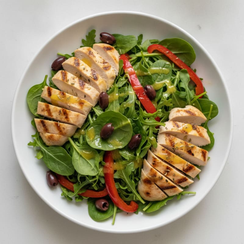 Grilled Chicken Salad with Olives and Roasted Peppers