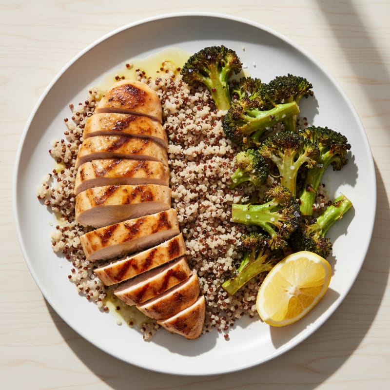 Grilled Chicken Breast with Quinoa and Roasted Broccoli