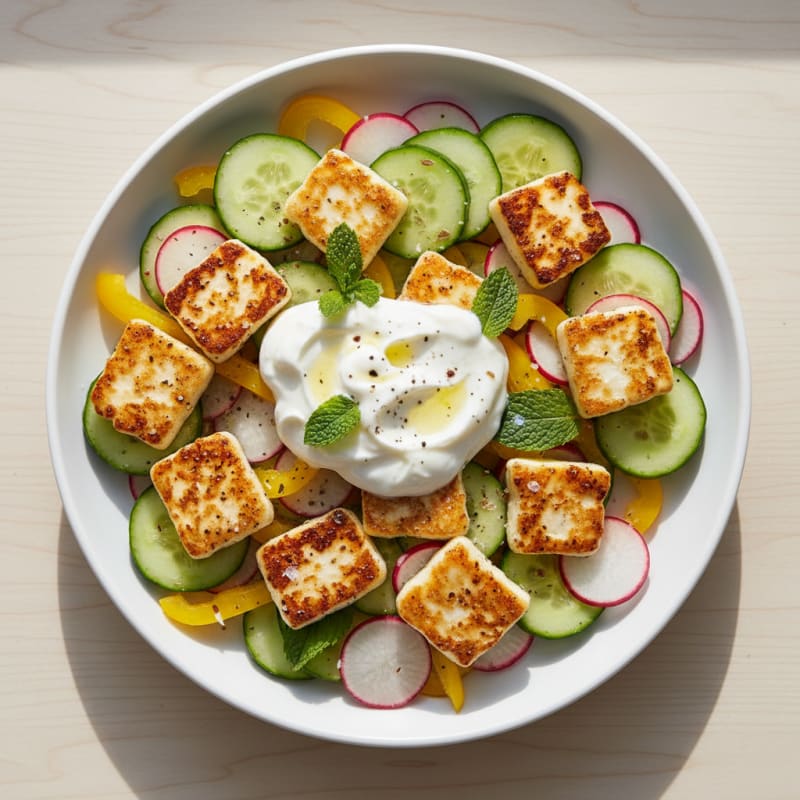 Pan-Seared Halloumi Salad with Crunchy Vegetables
