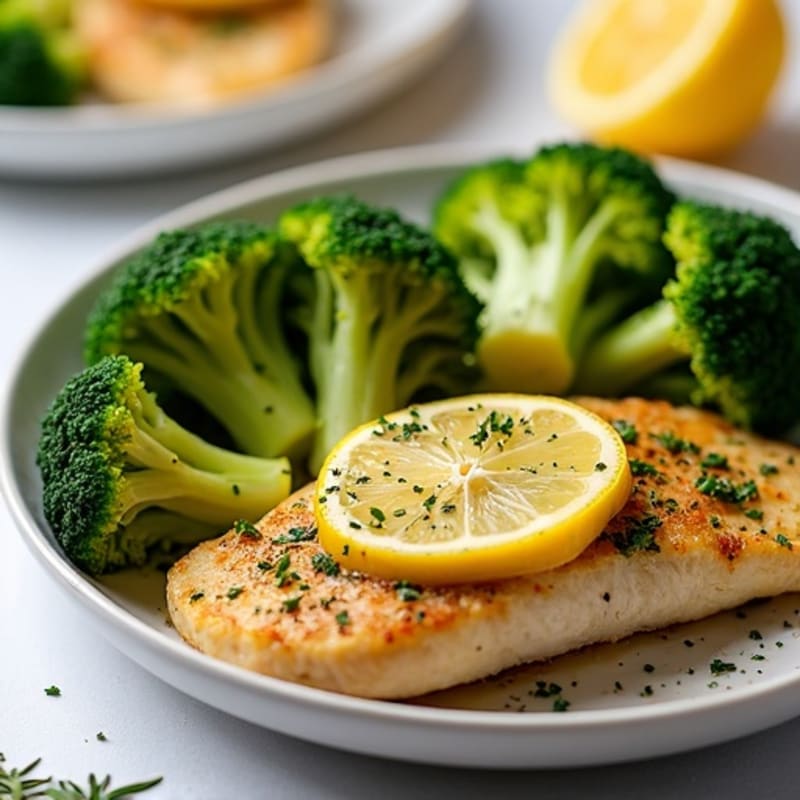 Herb-Crusted Lemon Chicken with Roasted Garlic Broccoli