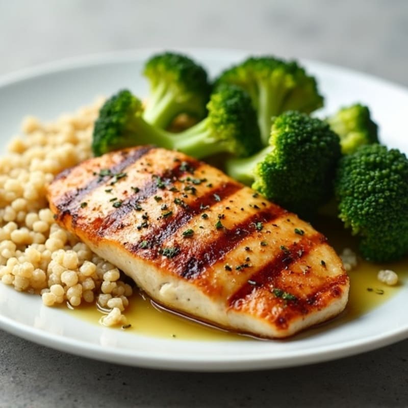 Grilled Chicken Breast with Roasted Broccoli and Quinoa