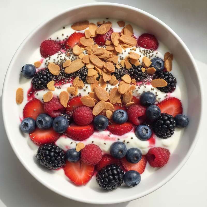 Greek Yogurt Protein Parfait with Mixed Berries and Almonds