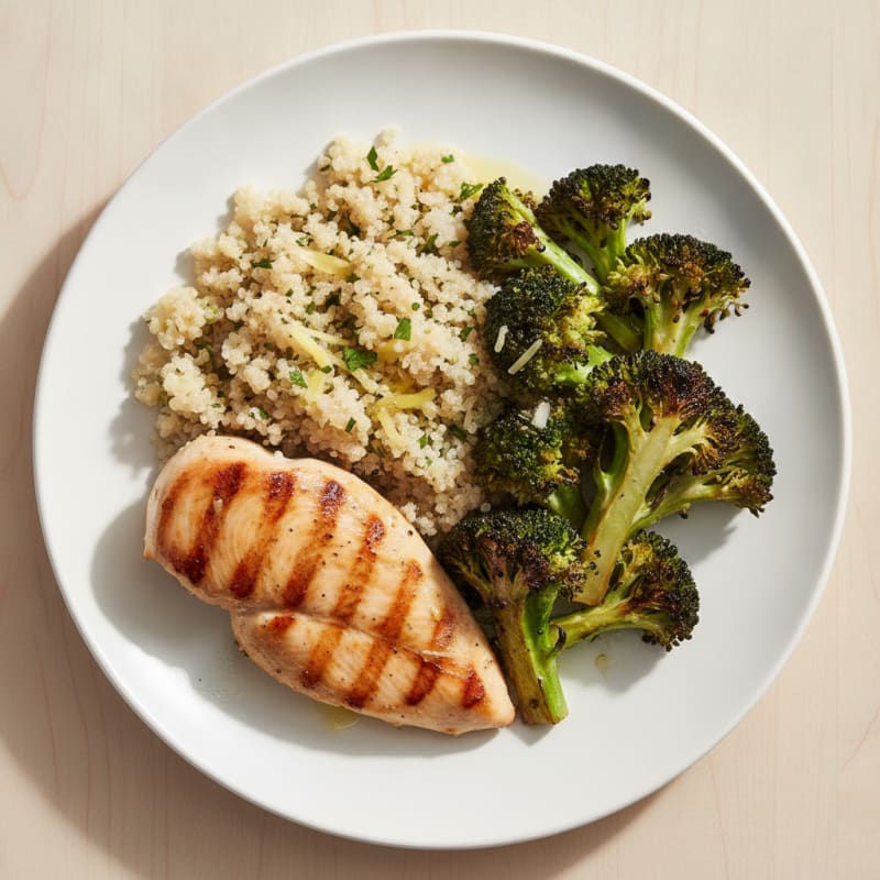 Grilled Chicken Breast with Quinoa and Roasted Broccoli
