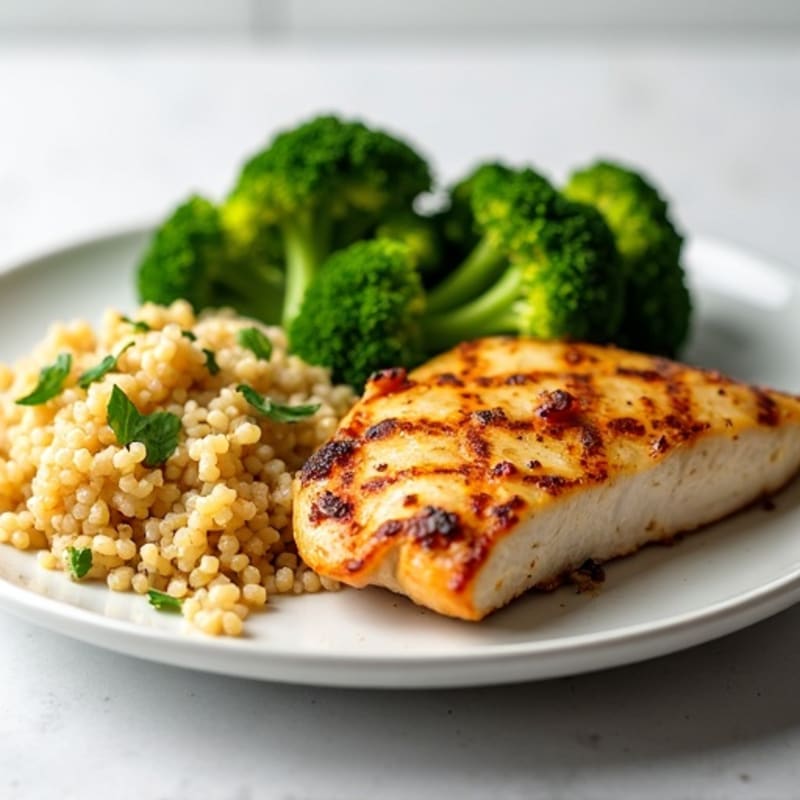 Grilled Chicken Breast with Quinoa and Steamed Broccoli
