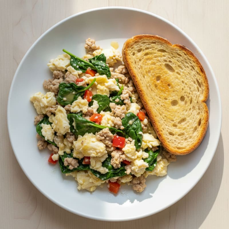 Egg White and Turkey Scramble with Sourdough Toast