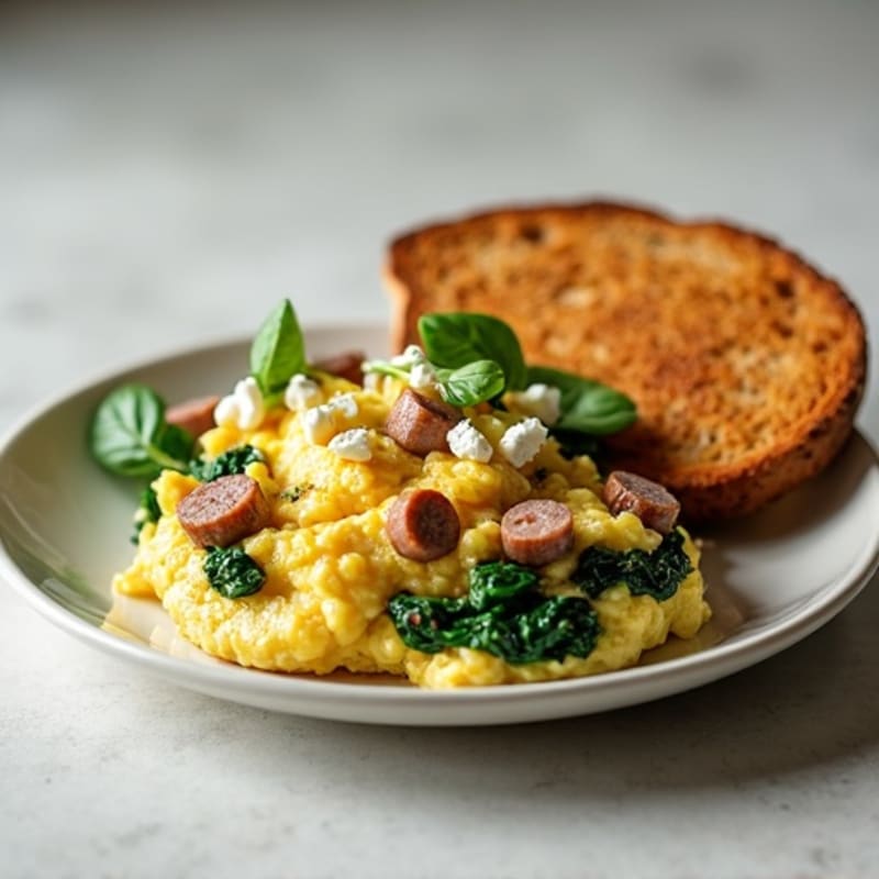 Egg White Spinach Scramble with Turkey Sausage