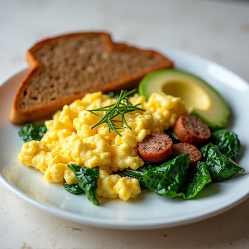 Egg White Scramble with Turkey Sausage and Sautéed Spinach