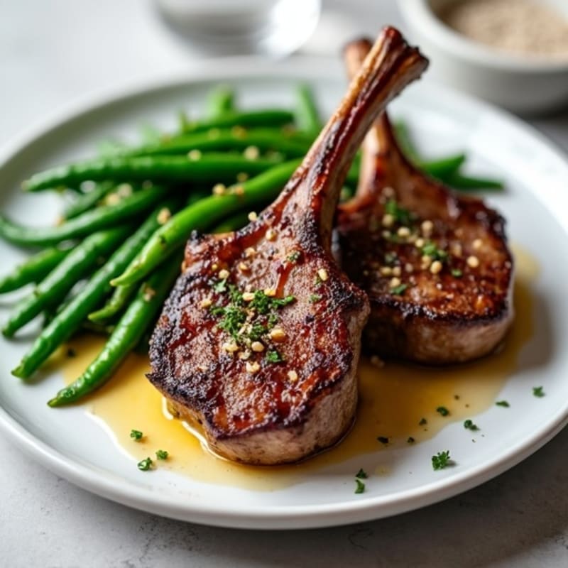 Pan-Seared Lamb Chops with Garlicky Green Beans