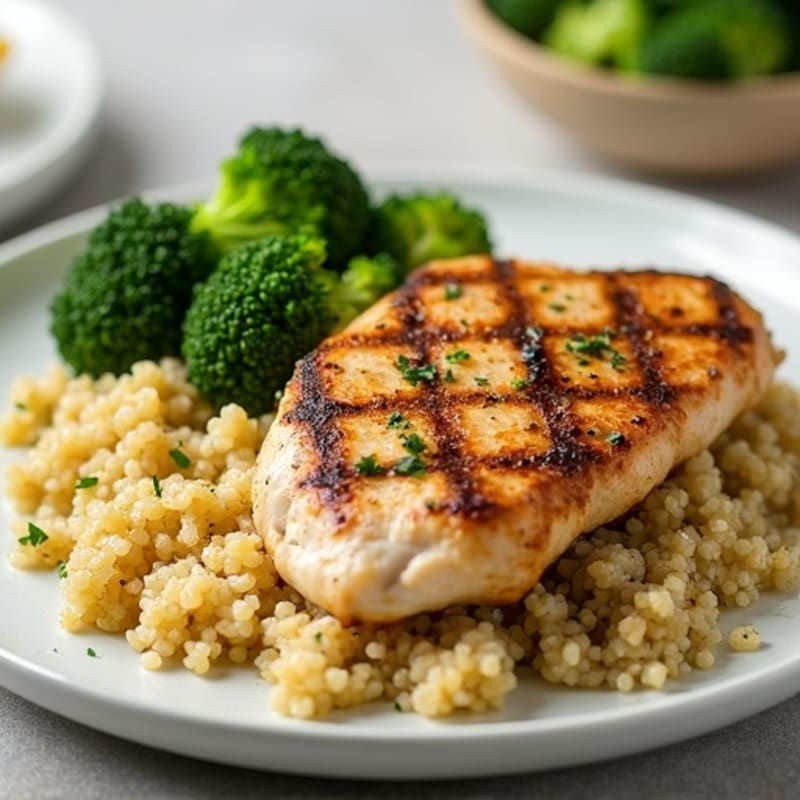 Grilled Chicken Breast with Quinoa and Roasted Broccoli