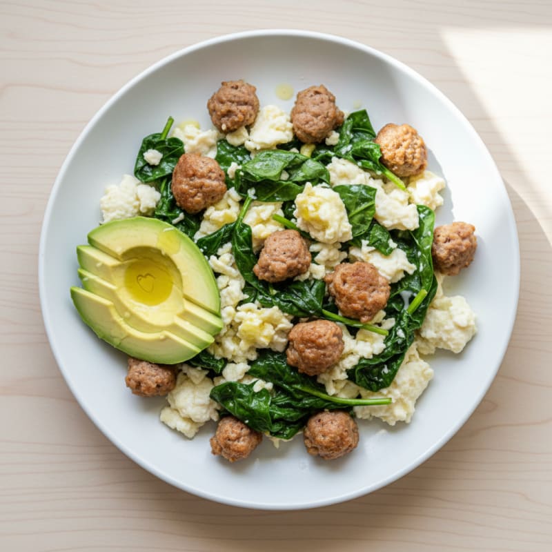 Egg White and Spinach Scramble with Turkey Sausage