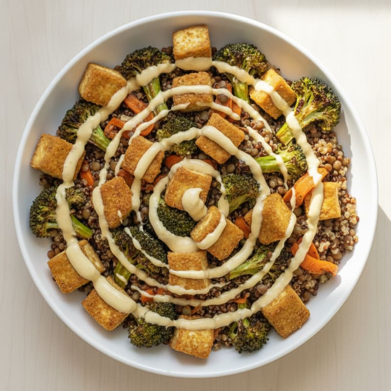 Roasted Vegetable Buddha Bowl with Tahini Dressing