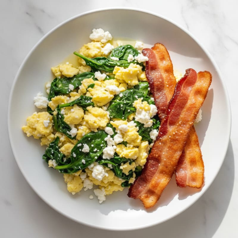 Cottage Cheese Egg Scramble with Spinach and Turkey Bacon