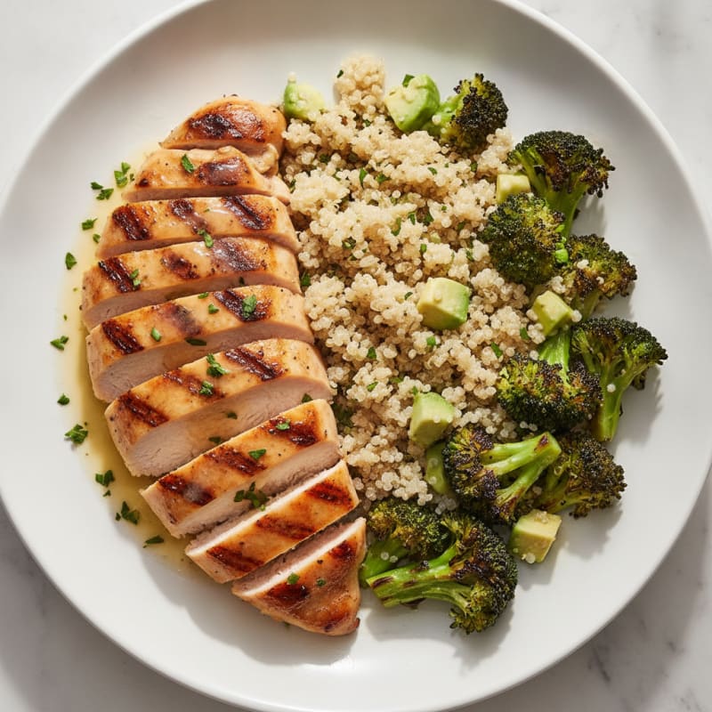 Grilled Chicken Breast with Quinoa and Roasted Broccoli