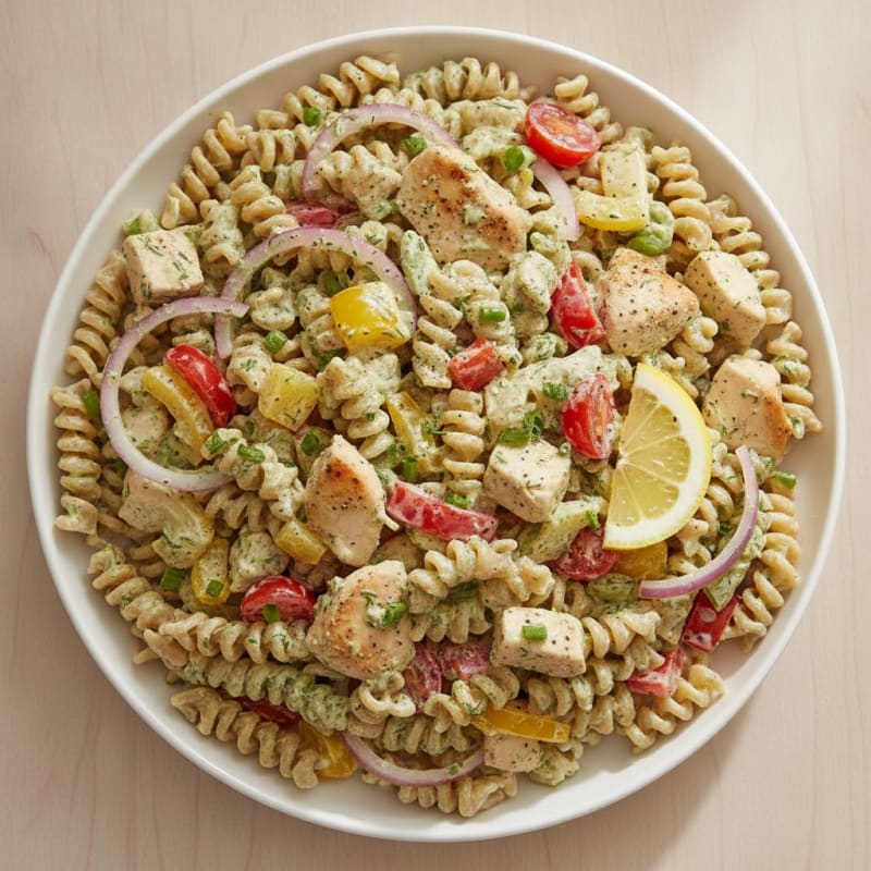 Chicken Ranch Pasta Salad with Sweet Bell Peppers