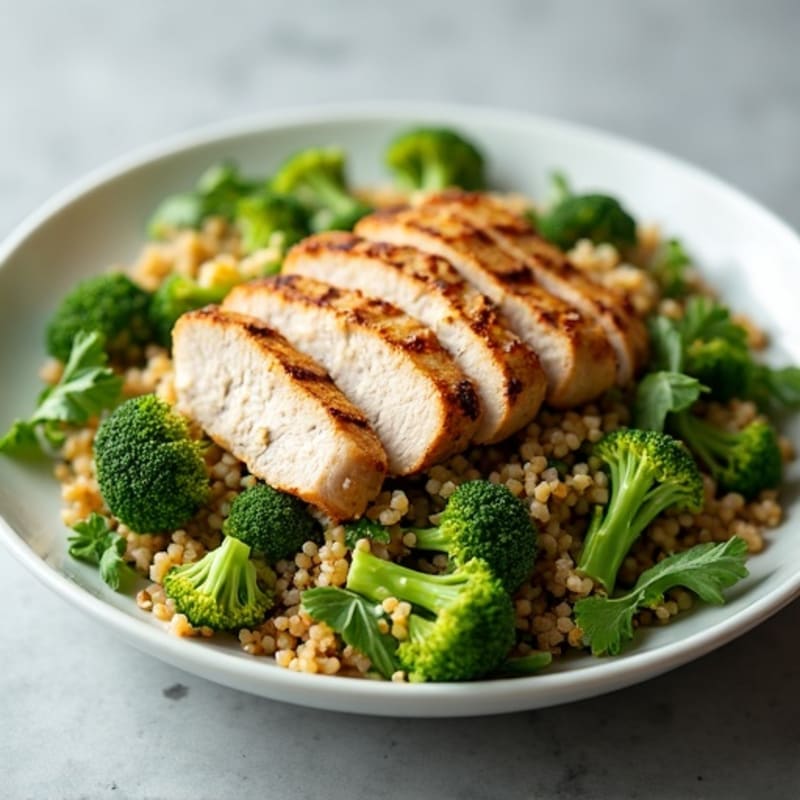 Grilled Turkey Breast Salad with Quinoa and Roasted Broccoli