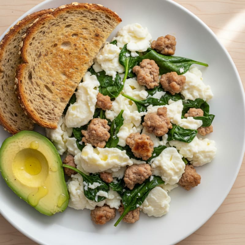 Egg White Scramble with Turkey Sausage and Spinach