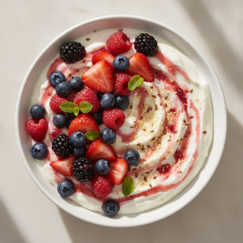 Creamy Greek Yogurt with Mixed Berries and Protein Powder