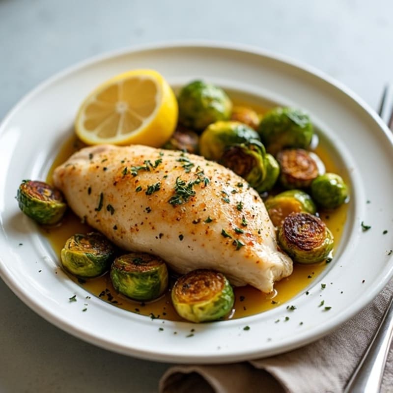 Lemon Herb Roasted Chicken with Crispy Brussels Sprouts