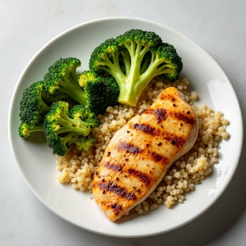 Grilled Chicken Breast with Roasted Broccoli and Quinoa