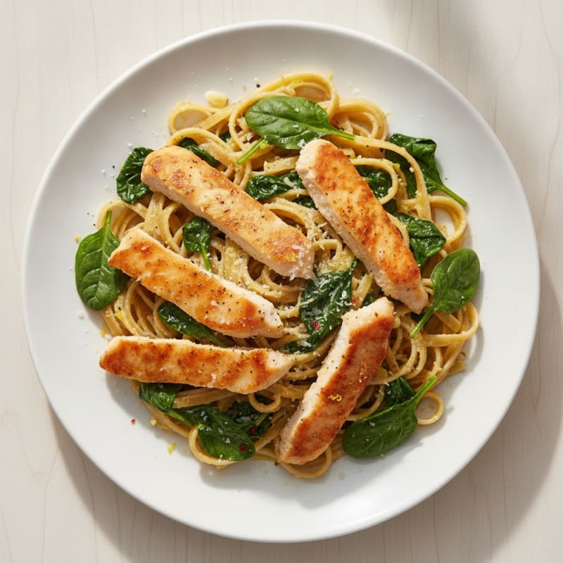Lemon-Garlic Chicken Fettuccine with Spinach