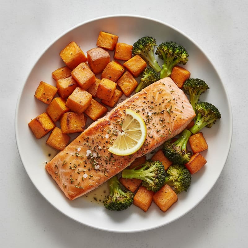 Herb-Roasted Salmon with Sweet Potatoes
