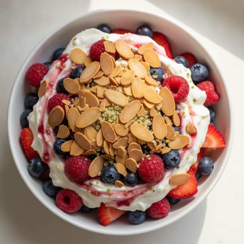 Greek Yogurt Protein Parfait with Mixed Berries and Almonds