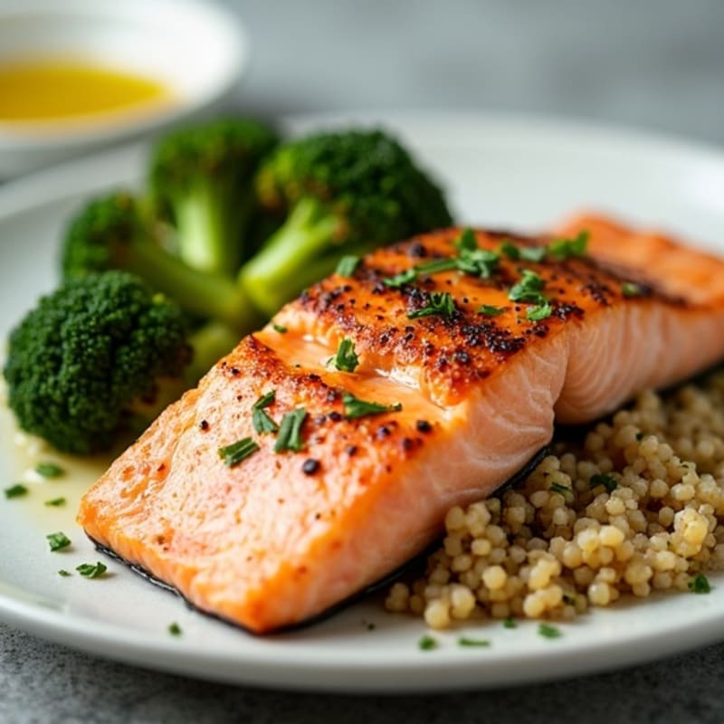 Seared Salmon with Roasted Broccoli and Quinoa