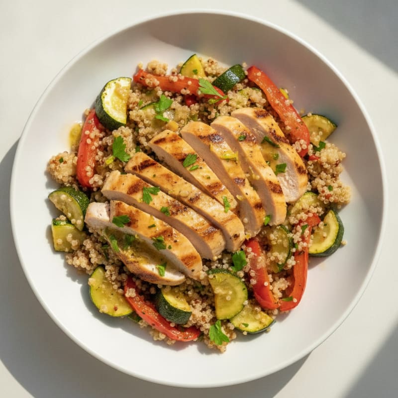 Grilled Chicken and Quinoa Salad with Roasted Vegetables