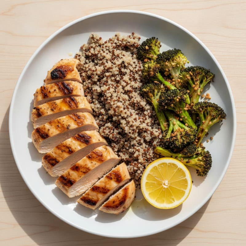 Grilled Chicken Breast with Quinoa and Roasted Broccoli